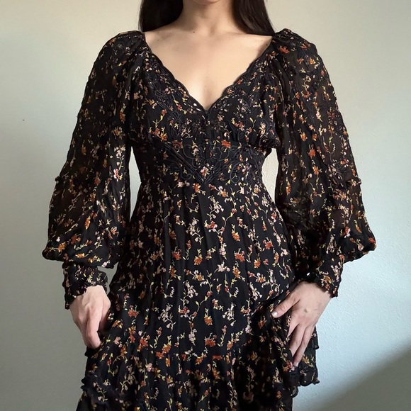 Free People Floral Black Open-Back Dress - Picture 12 of 13